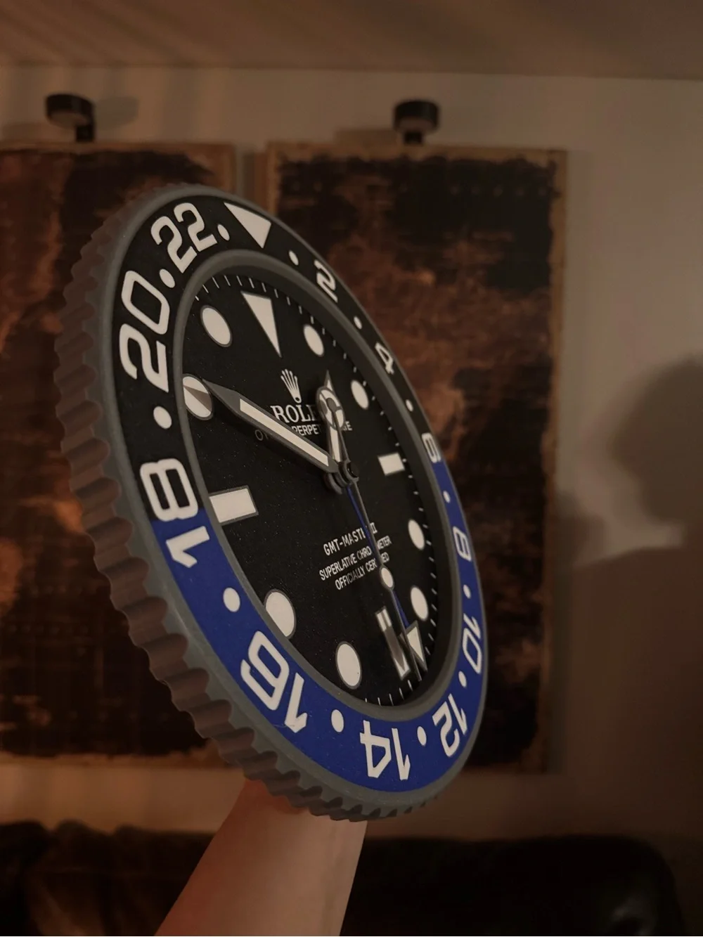 Black Dial Wall Clock with Blue & Black Bezel